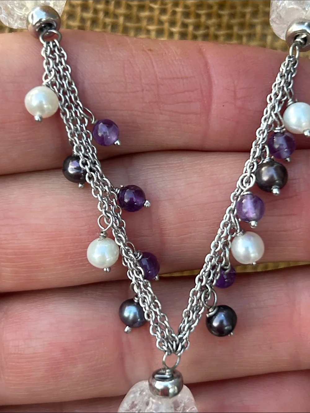 Multi-Strand Glass Crystal and Faux Pearls Lariat Necklace - Picture 10 of 11